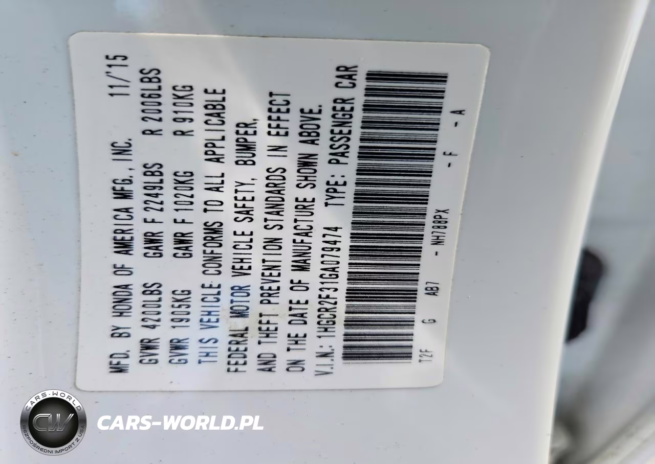2016 Honda Accord Lx VIN:1HGCR2F31GA079474 - 12
