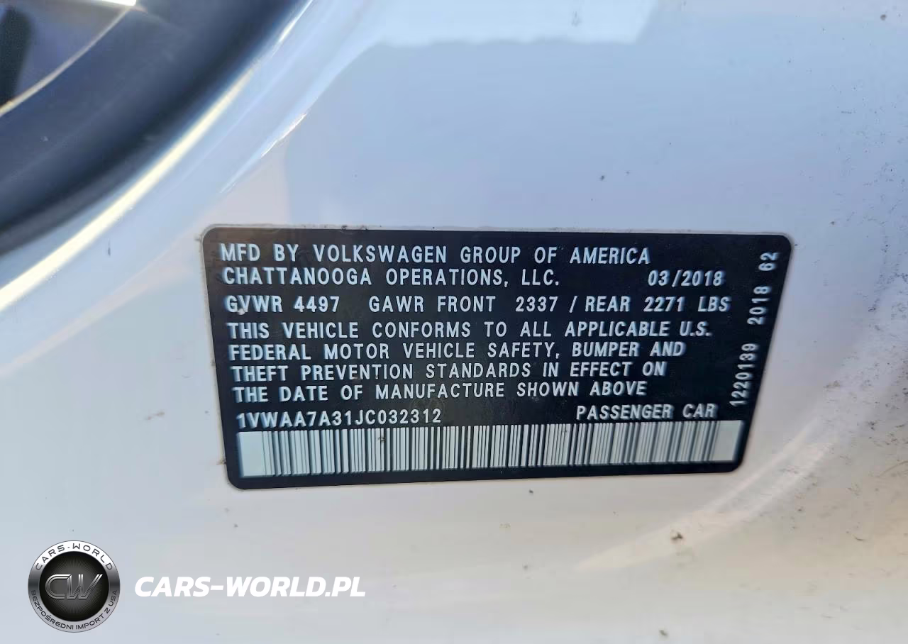 2018 Volkswagen Passat S VIN:1VWAA7A31JC032312 - 12