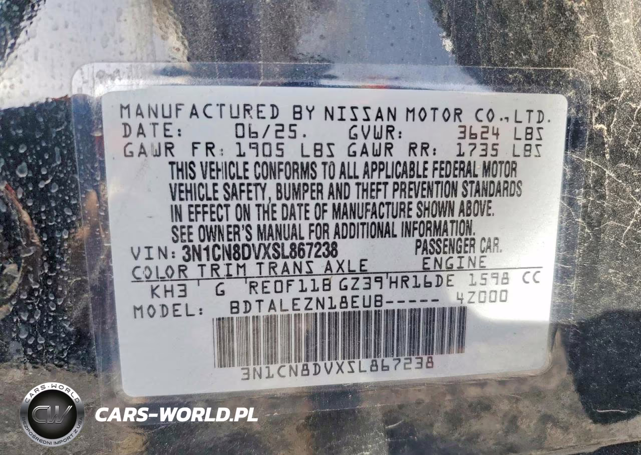 2025 Nissan Versa S VIN:3N1CN8DVXSL867238 - 13