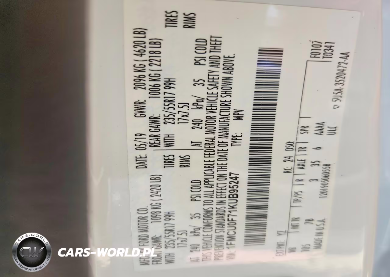 2019 Ford Escape S VIN:1FMCU0F71KUB95247 - 13