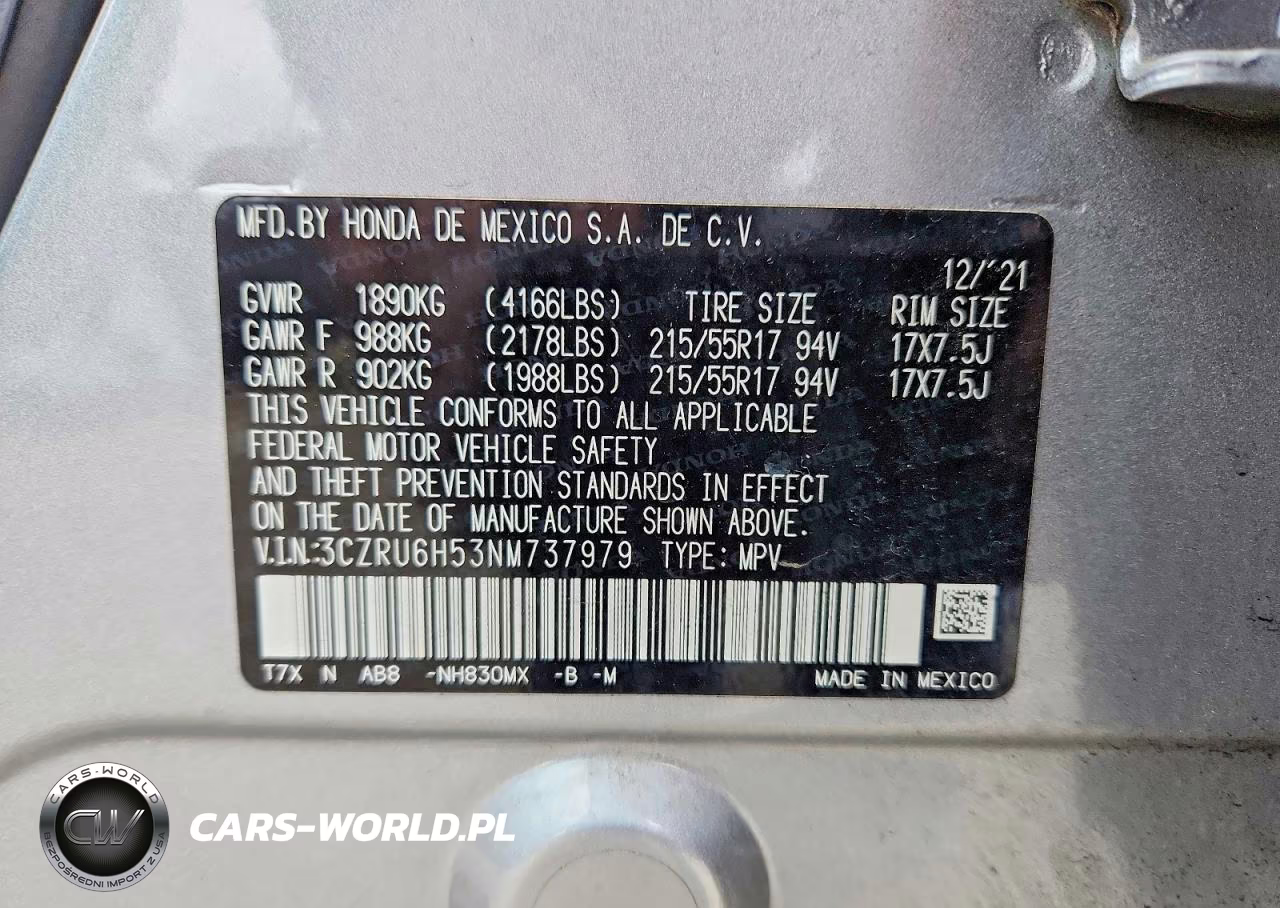 2022 Honda Hr-V Ex VIN:3CZRU6H53NM737979 - 13