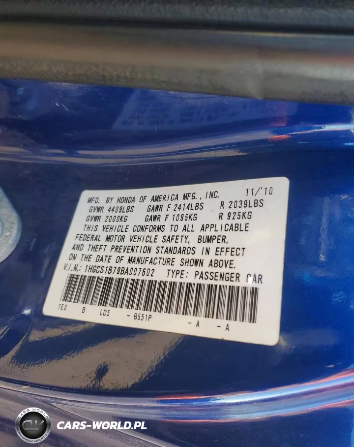 2011 Honda Accord Ex VIN:1HGCS1B79BA007602 - 12