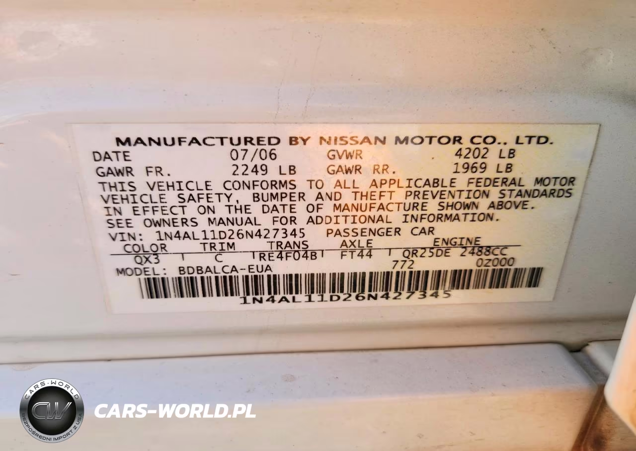 2006 Nissan Altima S VIN:1N4AL11D26N427345 - 12