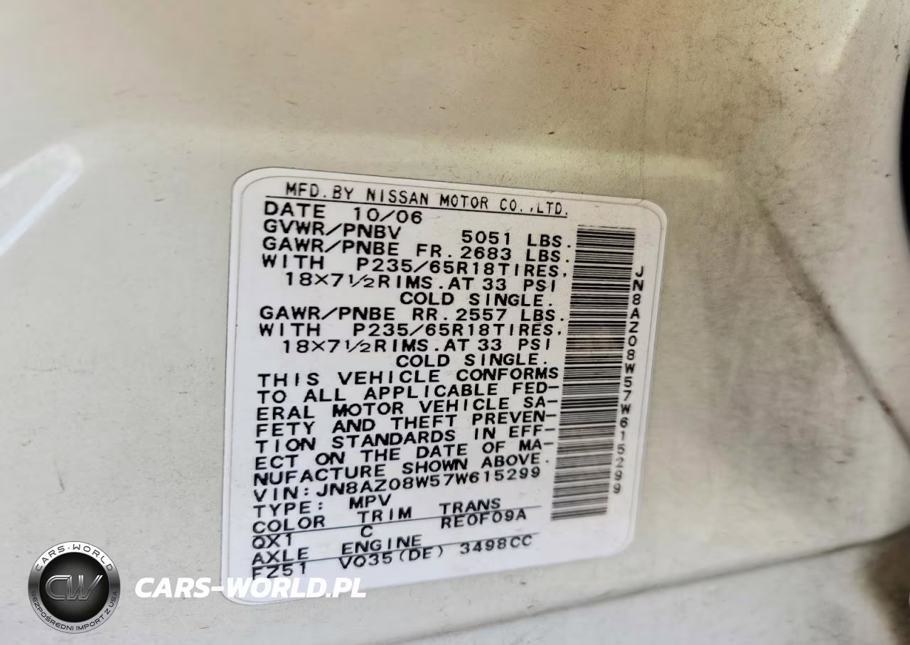 2007 Nissan Murano S VIN:JN8AZ08W57W615299 - 14