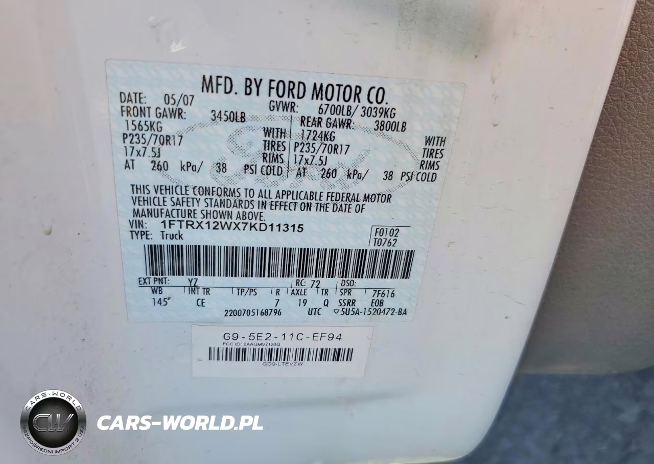 2007 Ford F-150 Styleside VIN:1FTRX12WX7KD11315 - 13
