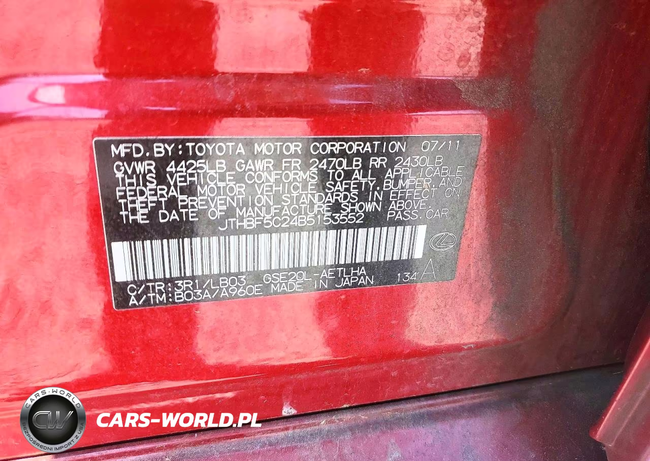 2011 Lexus Is 250 VIN:JTHBF5C24B5153552 - 12