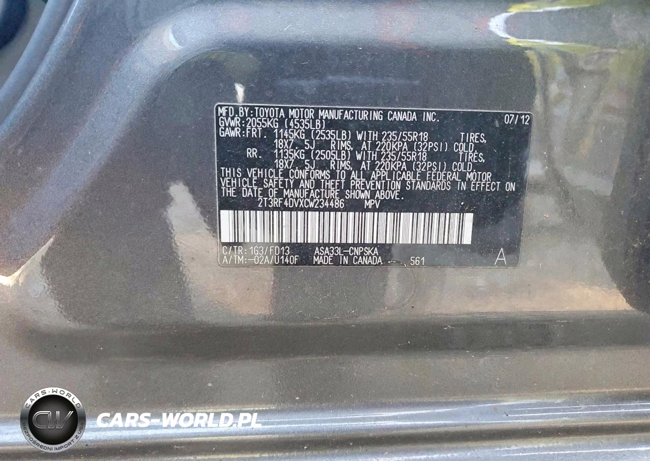 2012 Toyota Rav4 Sport VIN:2T3RF4DVXCW234486 - 13