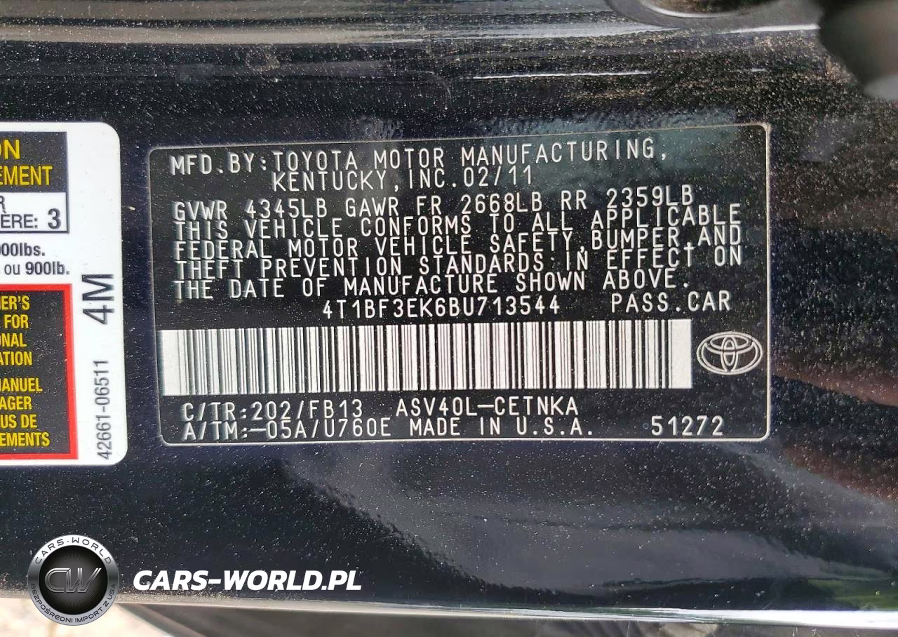 2011 Toyota Camry Le VIN:4T1BF3EK6BU713544 - 12