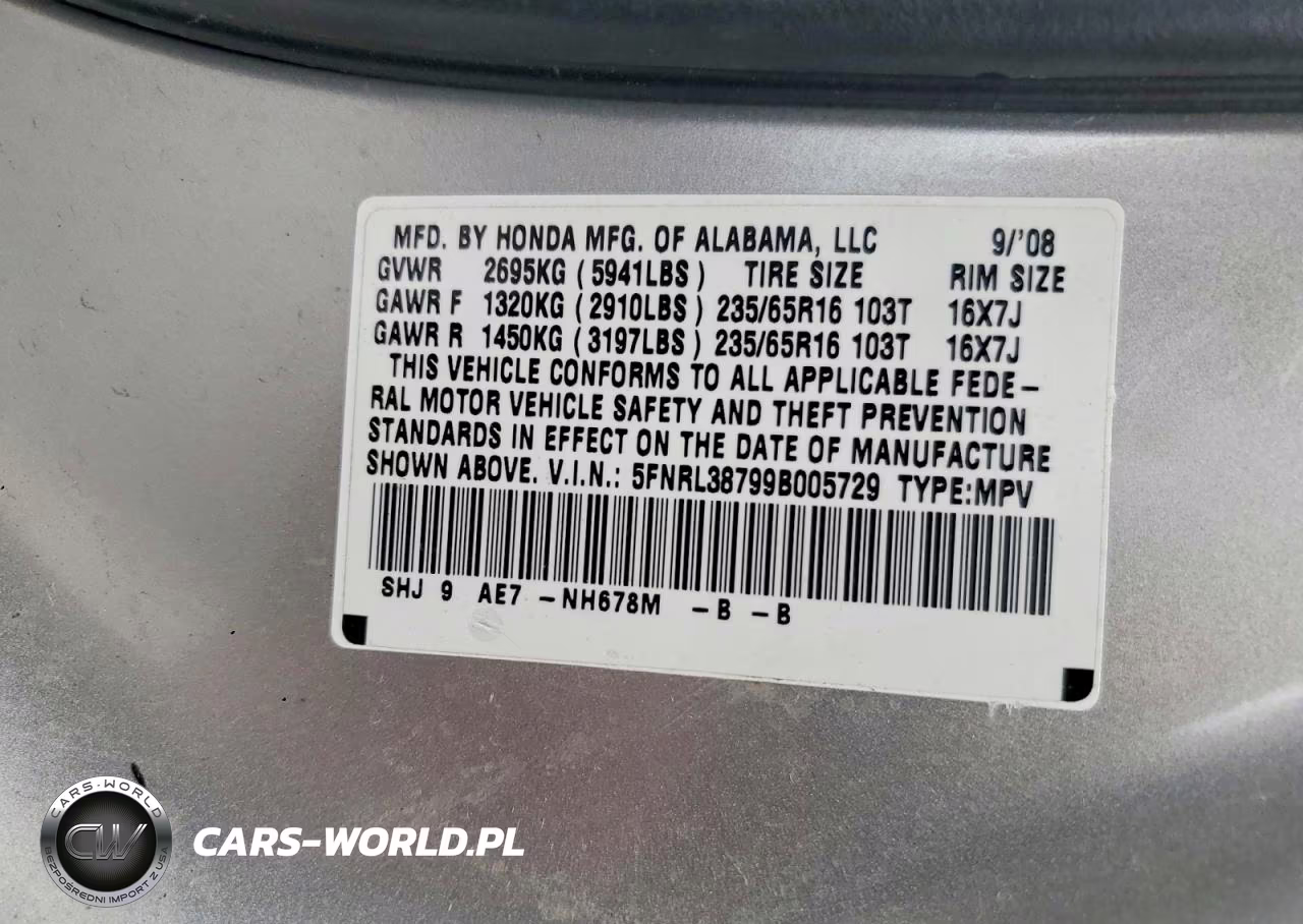 2009 Honda Odyssey Exl VIN:5FNRL38799B005729 - 13