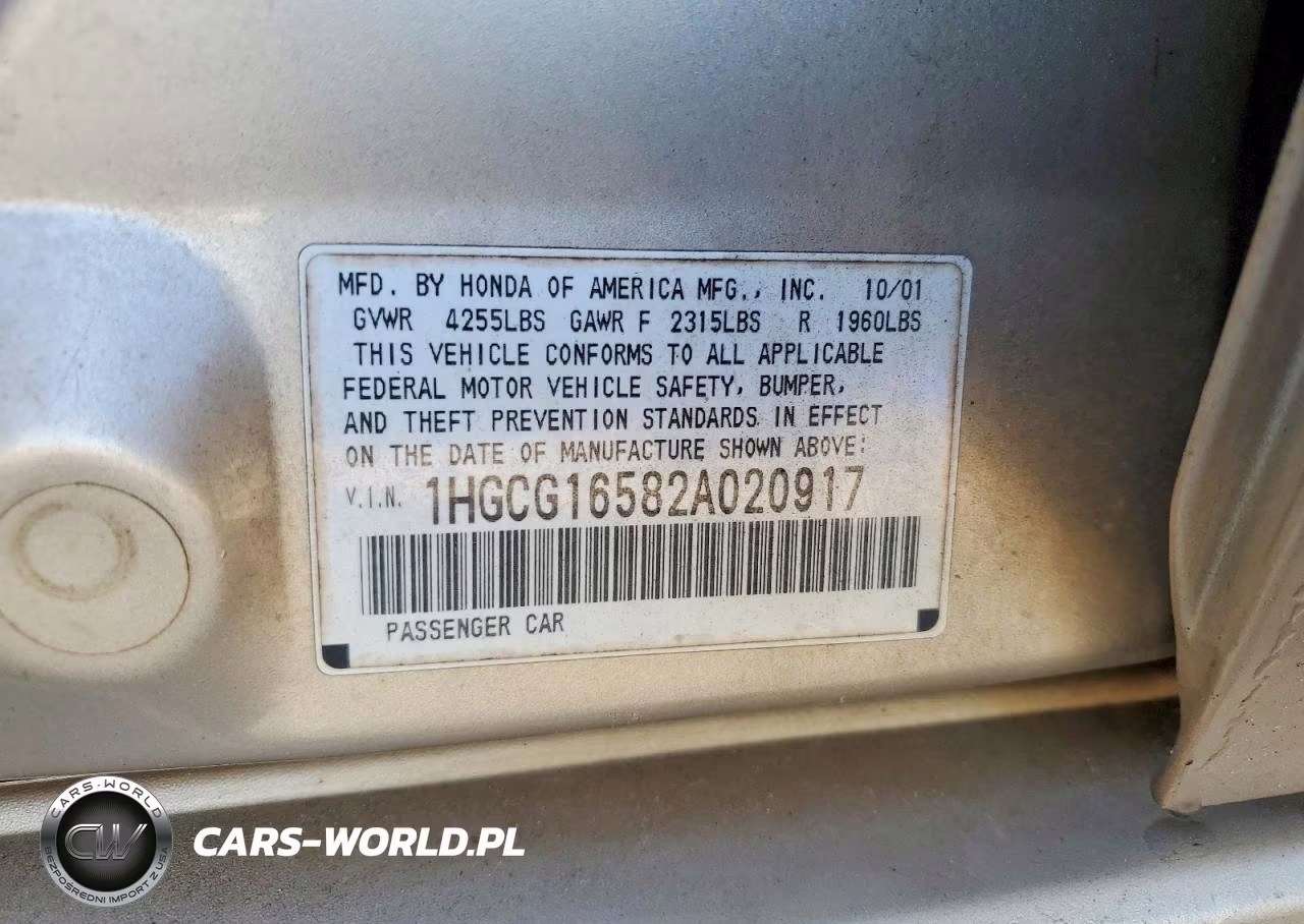 2002 Honda Accord Ex VIN:1HGCG16582A020917 - 13