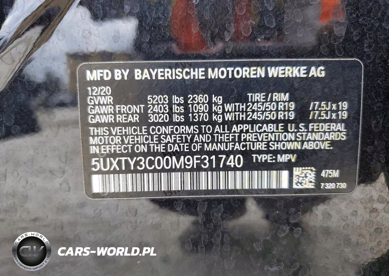 2021 BMW X3 Sdrive30I VIN:5UXTY3C00M9F31740 - 12