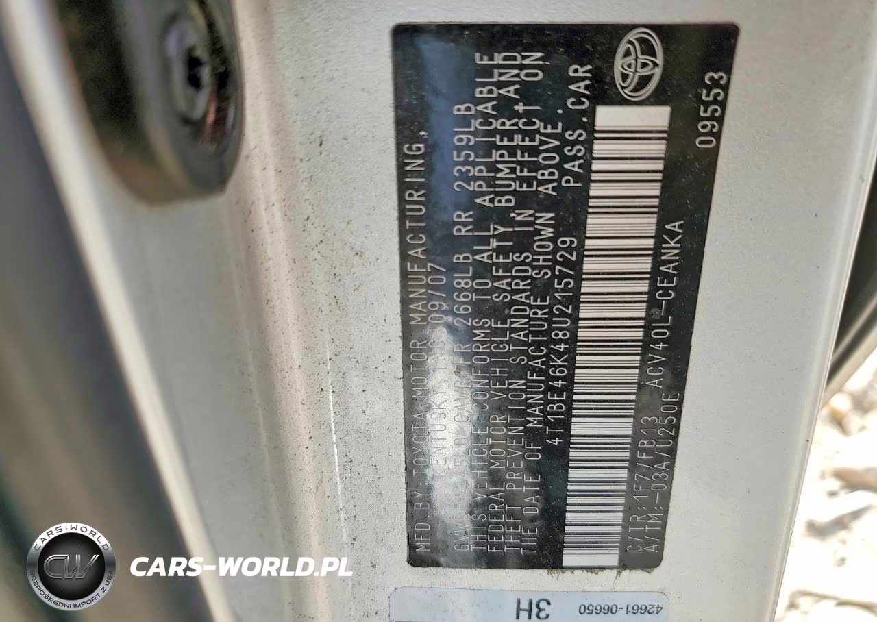 2008 Toyota Camry Le VIN:4T1BE46K48U215729 - 12