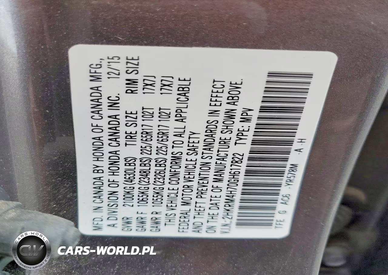 2016 Honda Cr-V Exl VIN:2HKRM4H70GH617822 - 13