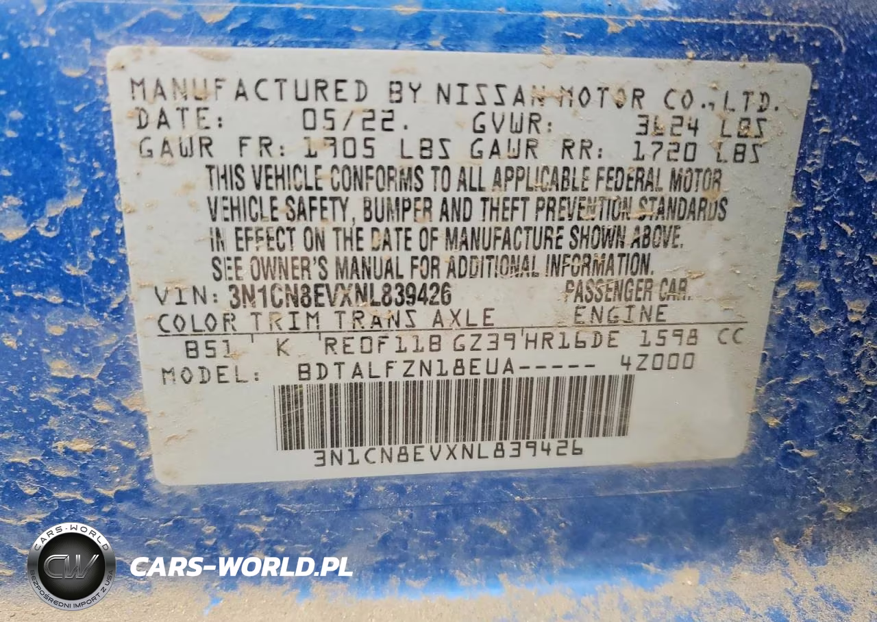 2022 Nissan Versa Sv VIN:3N1CN8EVXNL839426 - 13