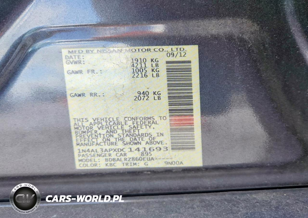 2013 Nissan Altima 2.5 VIN:1N4AL3APXDC141693 - 12