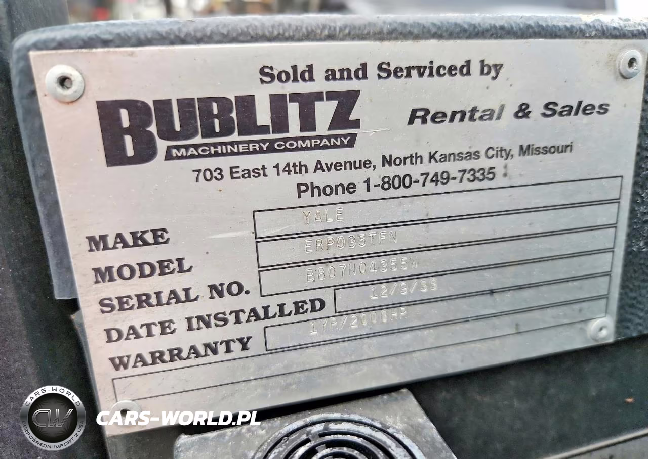 2000 Yale Erp035Tfn36S0084 Forklift VIN:B807N04355W - 9