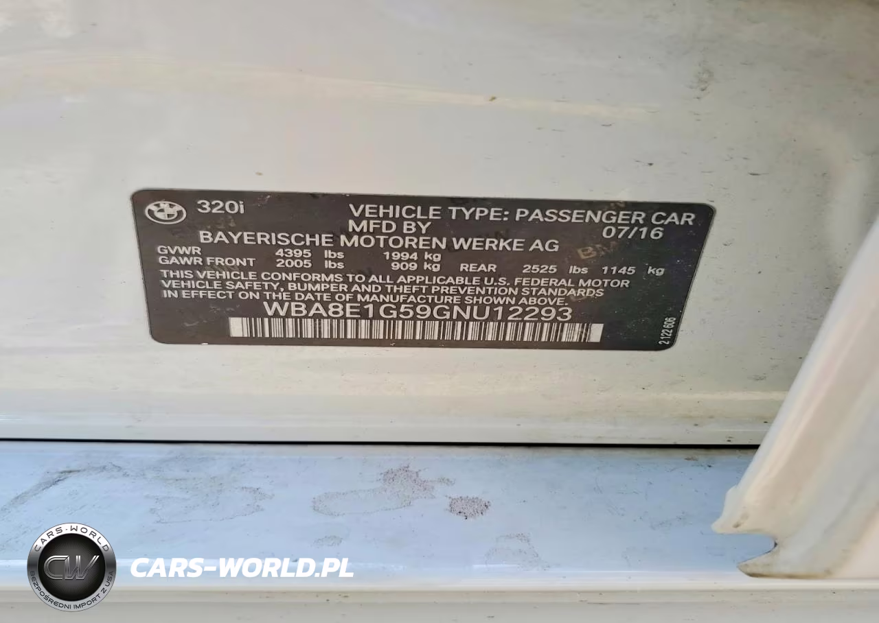 2016 BMW 320 I VIN:WBA8E1G59GNU12293 - 12