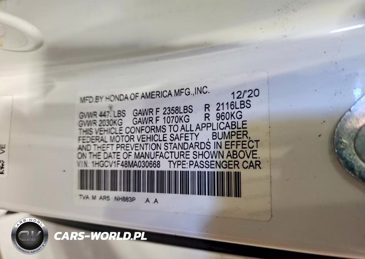 2021 Honda Accord Sport Se VIN:1HGCV1F48MA030668 - 12