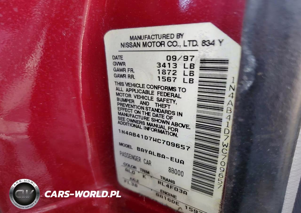 1998 Nissan Sentra Base VIN:1N4AB41D7WC709657 - 12