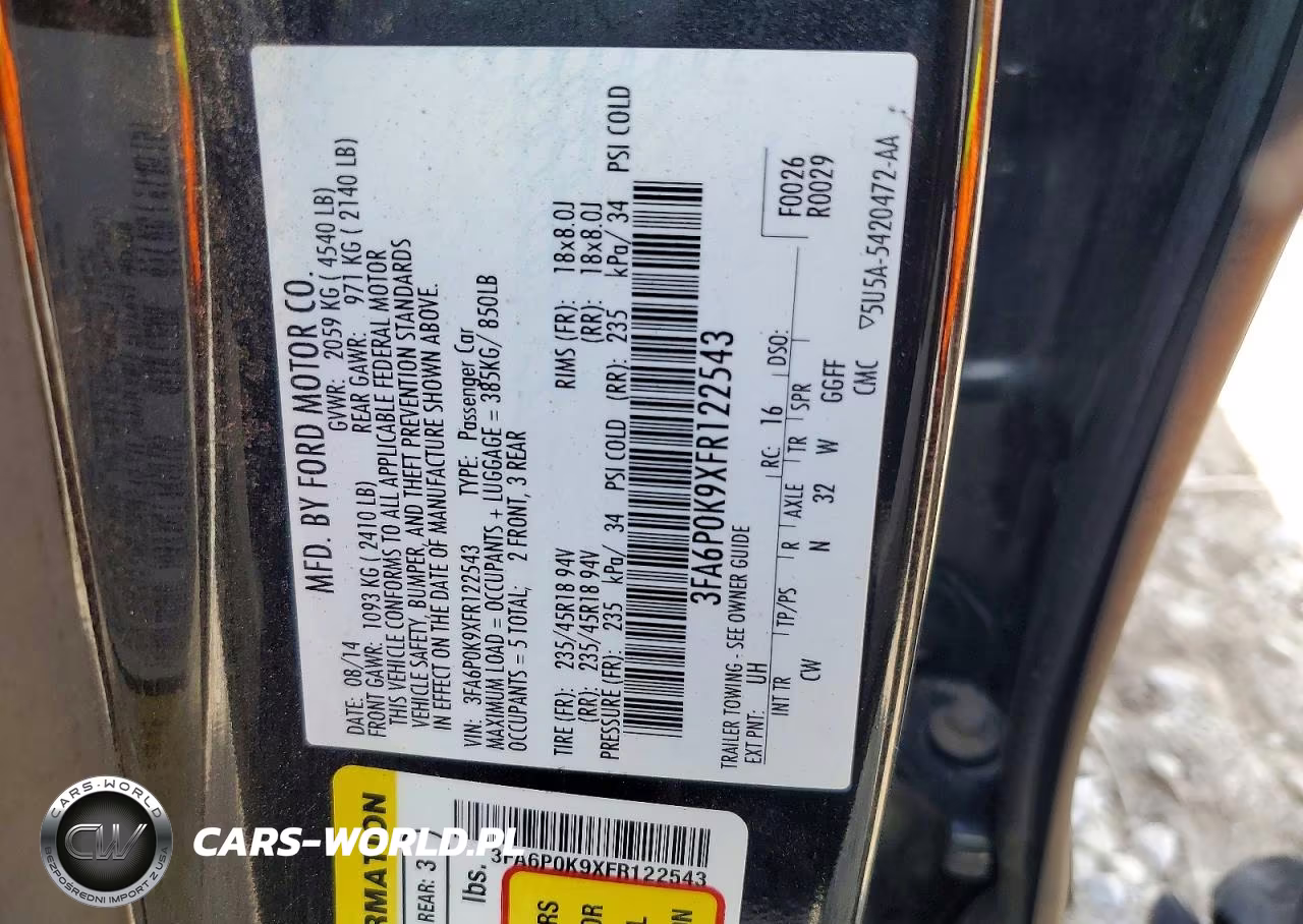 2015 Ford Fusion Titanium VIN:3FA6P0K9XFR122543 - 12