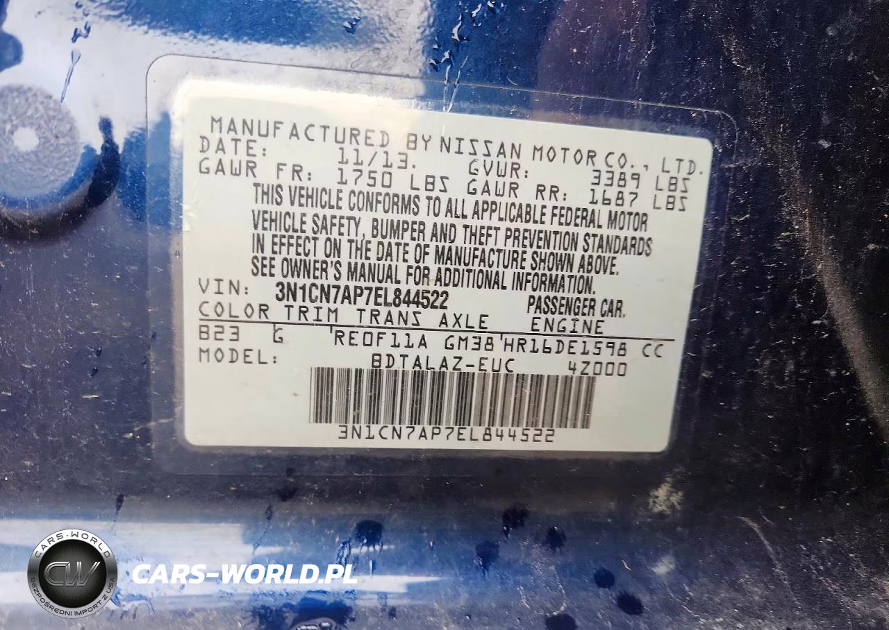 2014 Nissan Versa 1.6 S Plus VIN:3N1CN7AP7EL844522 - 12