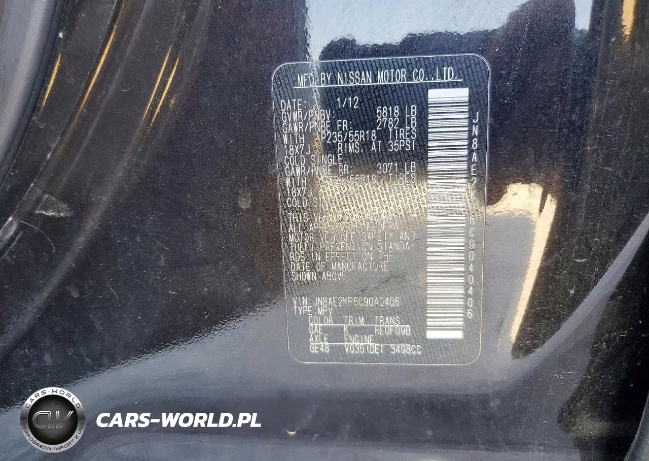 2012 Nissan Quest 3.5 S VIN:JN8AE2KP6C9040406 - 12