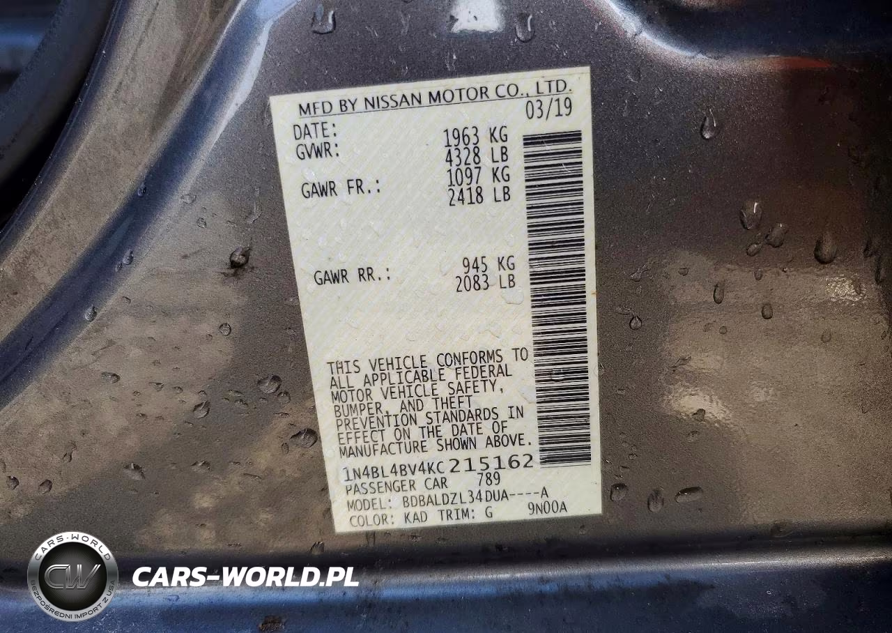 2019 Nissan Altima S VIN:1N4BL4BV4KC215162 - 12