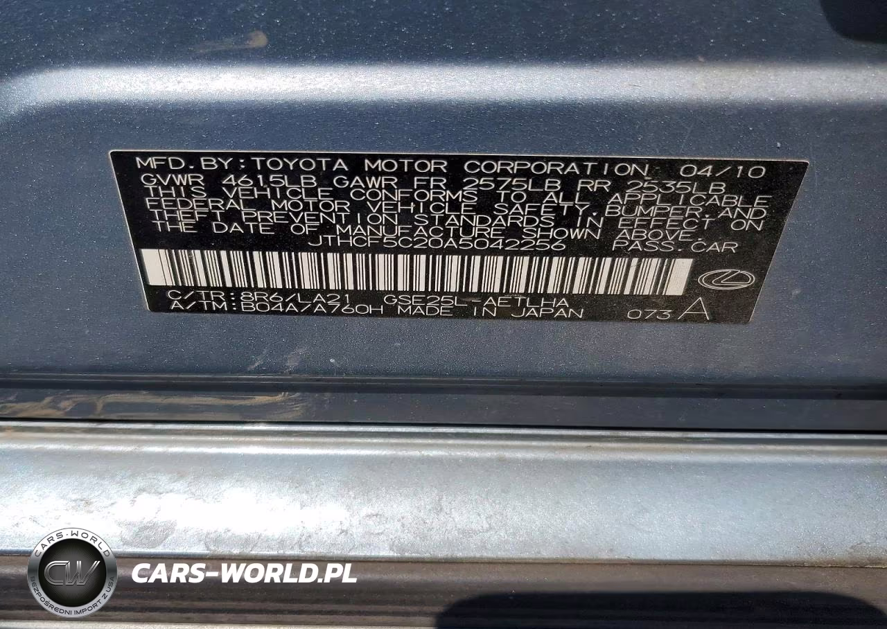 2010 Lexus Is 250 VIN:JTHCF5C20A5042256 - 12