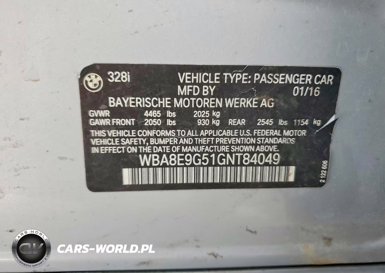 2016 BMW 328 I Sulev VIN:WBA8E9G51GNT84049 - 12