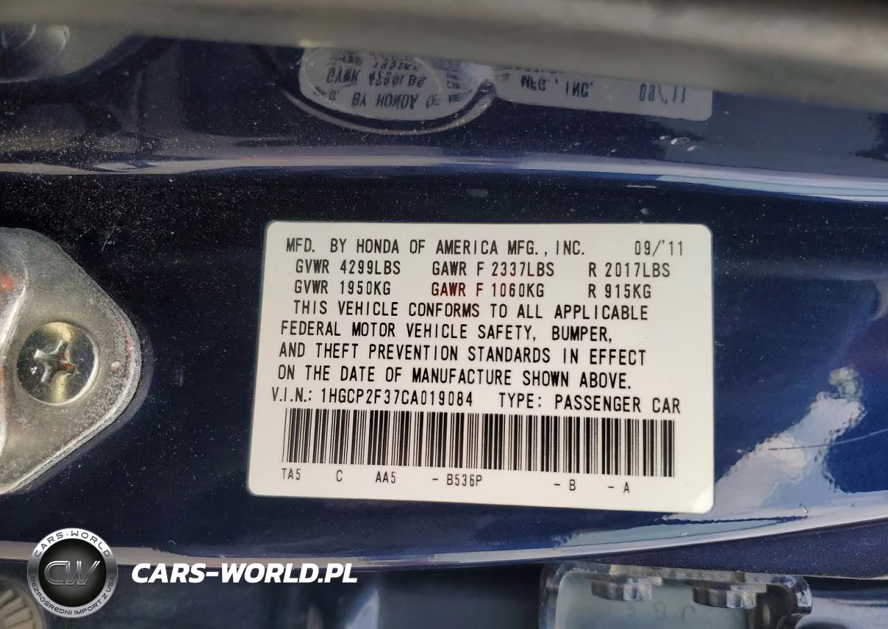 2012 Honda Accord Lx VIN:1HGCP2F37CA019084 - 12