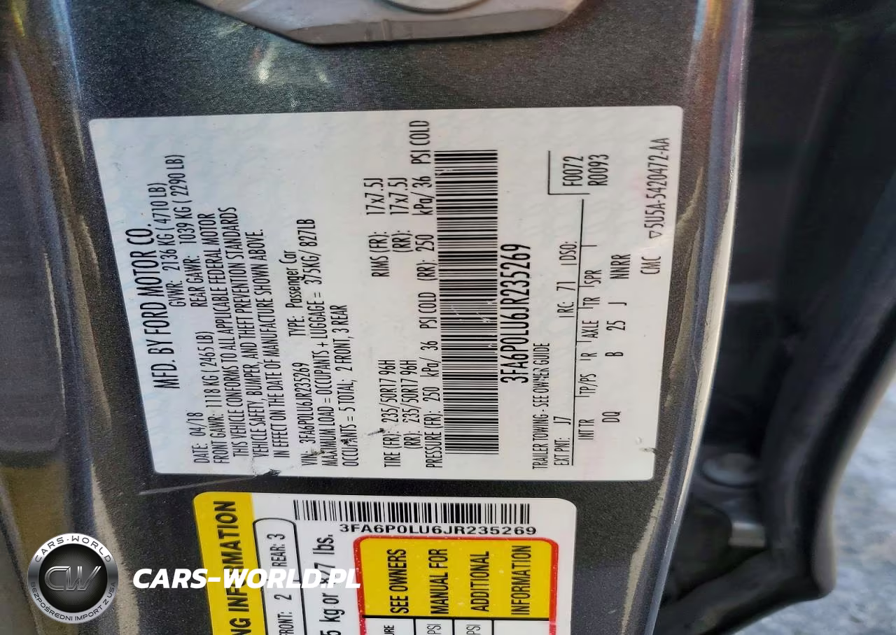 2018 Ford Fusion Se Hybrid VIN:3FA6P0LU6JR235269 - 13