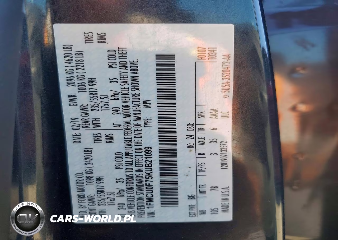 2019 Ford Escape S VIN:1FMCU0F75KUB21099 - 14