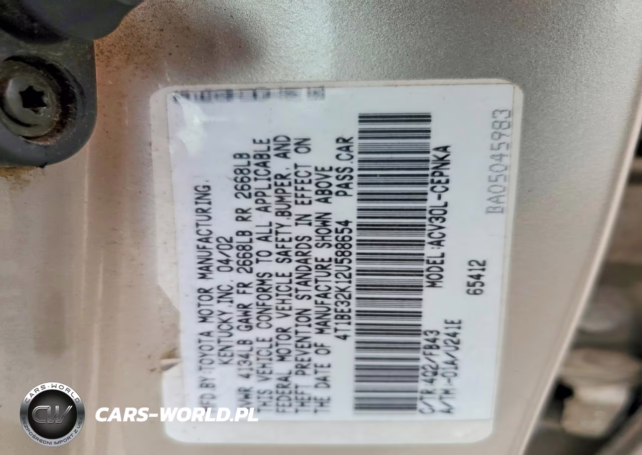 2002 Toyota Camry VIN:4T1BE32K12U588654 - 12