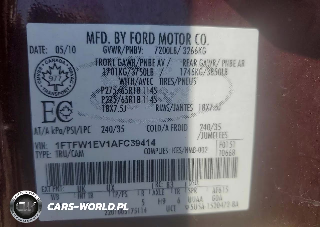 2010 Ford F150 Supercrew VIN:1FTFW1EV1AFC39414 - 12