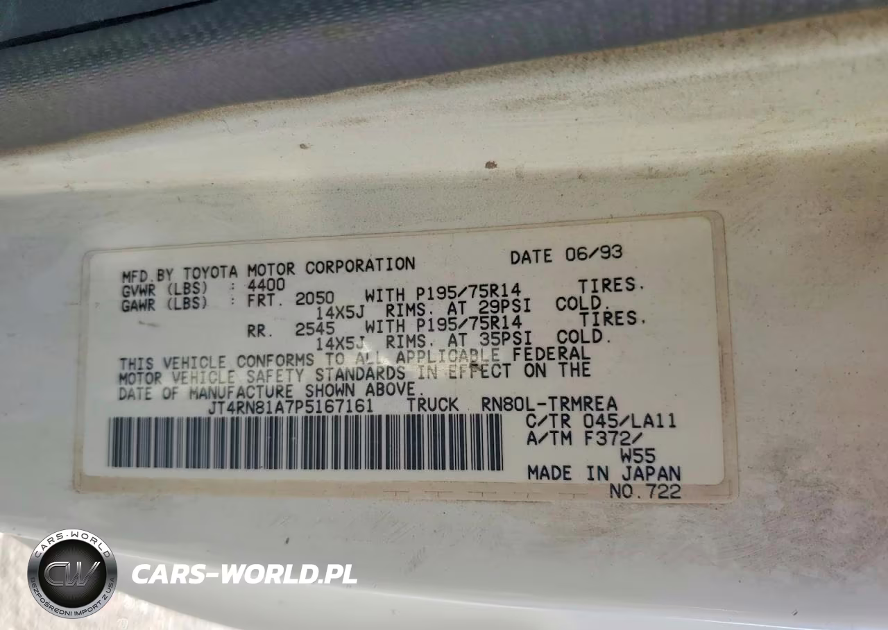 1993 Toyota Pickup Base VIN:JT4RN81A7P5167161 - 12
