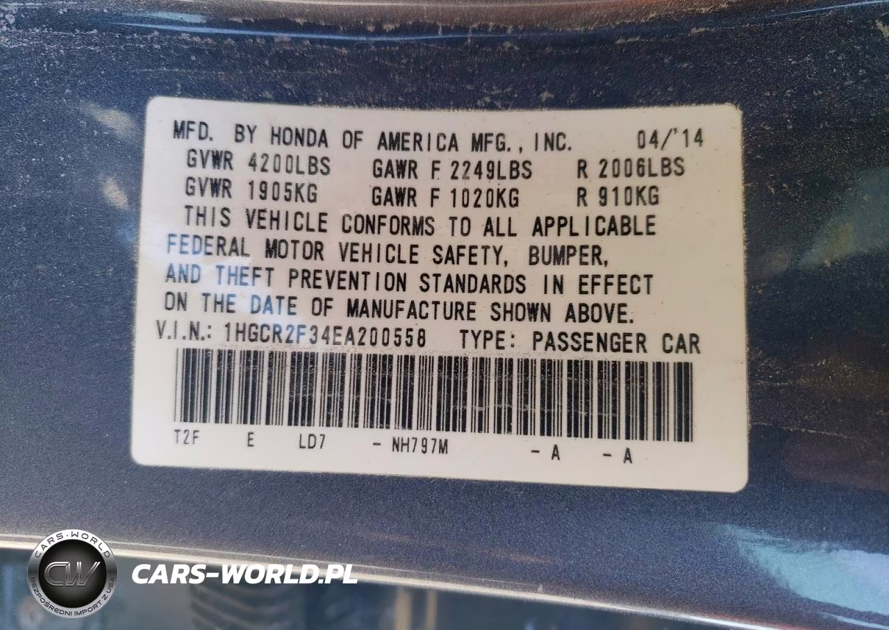 2014 Honda Accord Lx VIN:1HGCR2F34EA200558 - 12