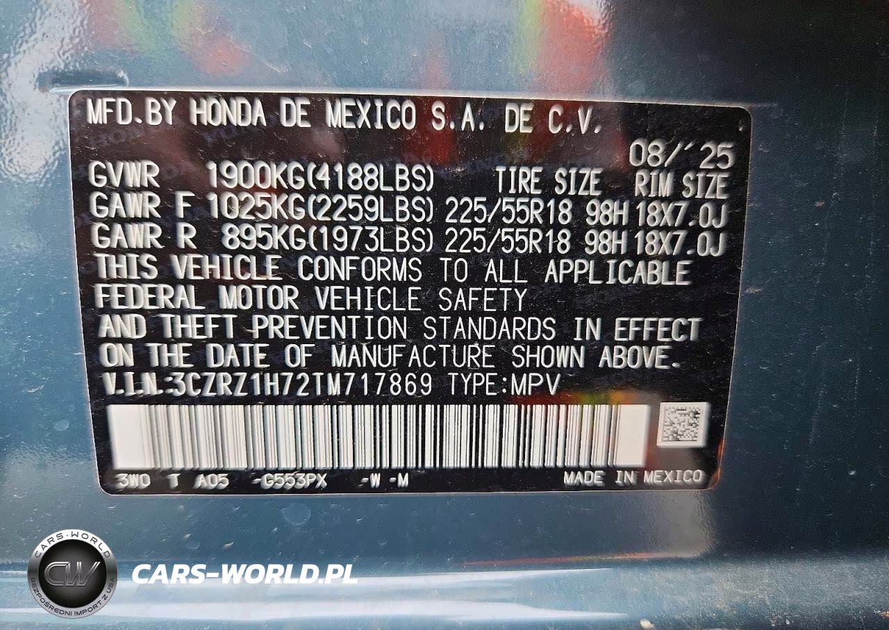 2026 Honda Hr-V Exl VIN:3CZRZ1H72TM717869 - 13