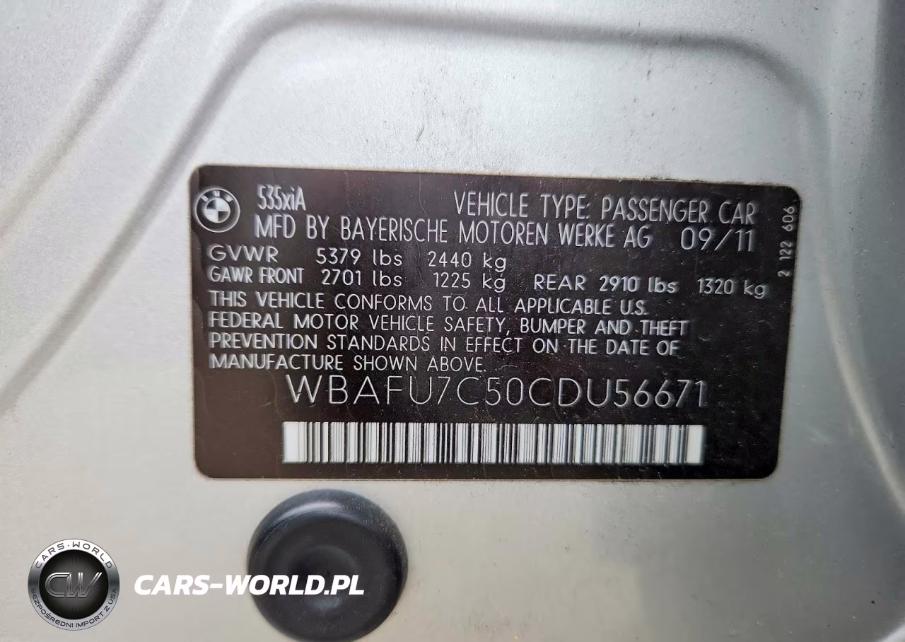 2012 BMW 535 Xi VIN:WBAFU7C50CDU56671 - 12