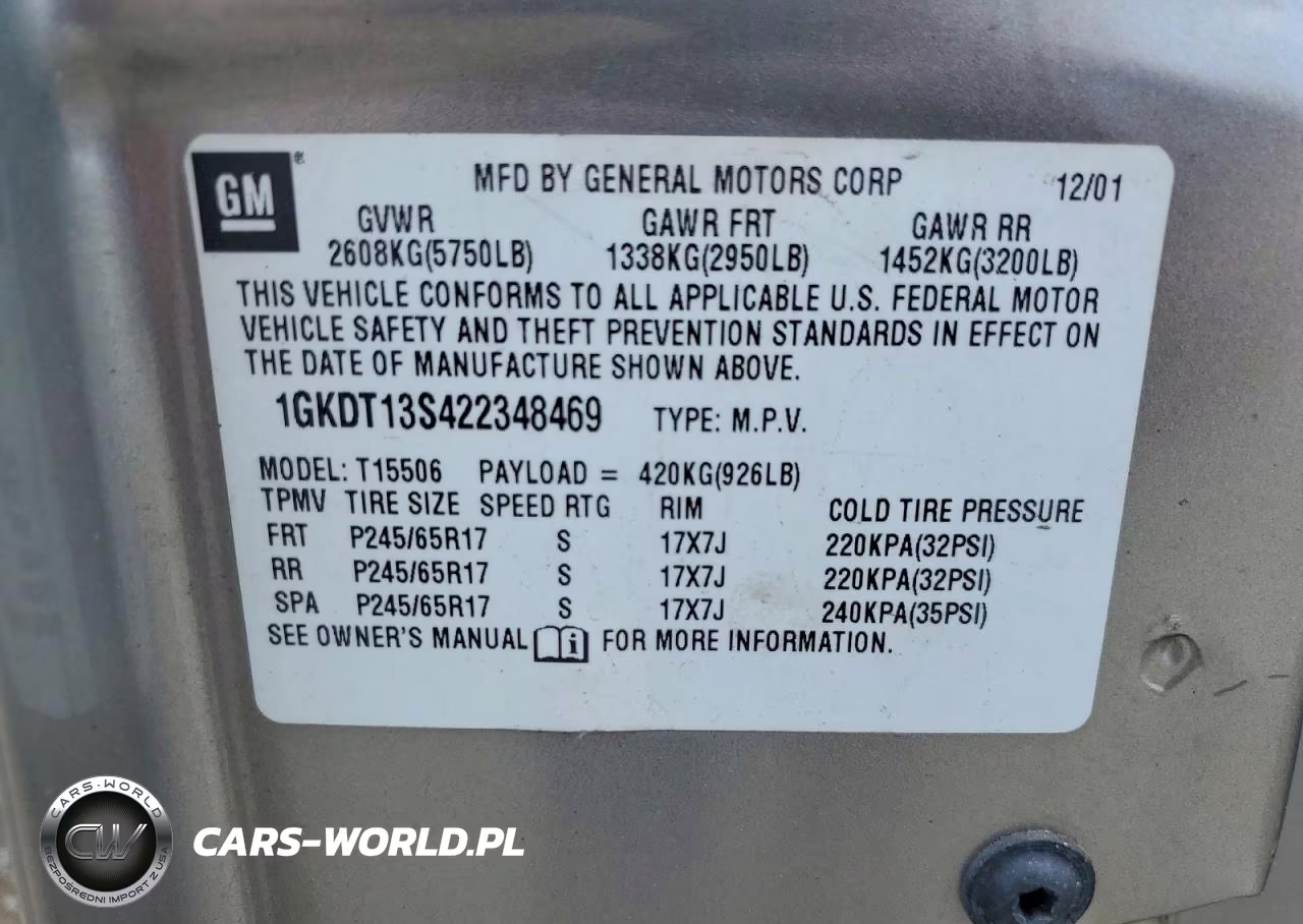 2002 GMC Envoy VIN:1GKDT13S422348469 - 13