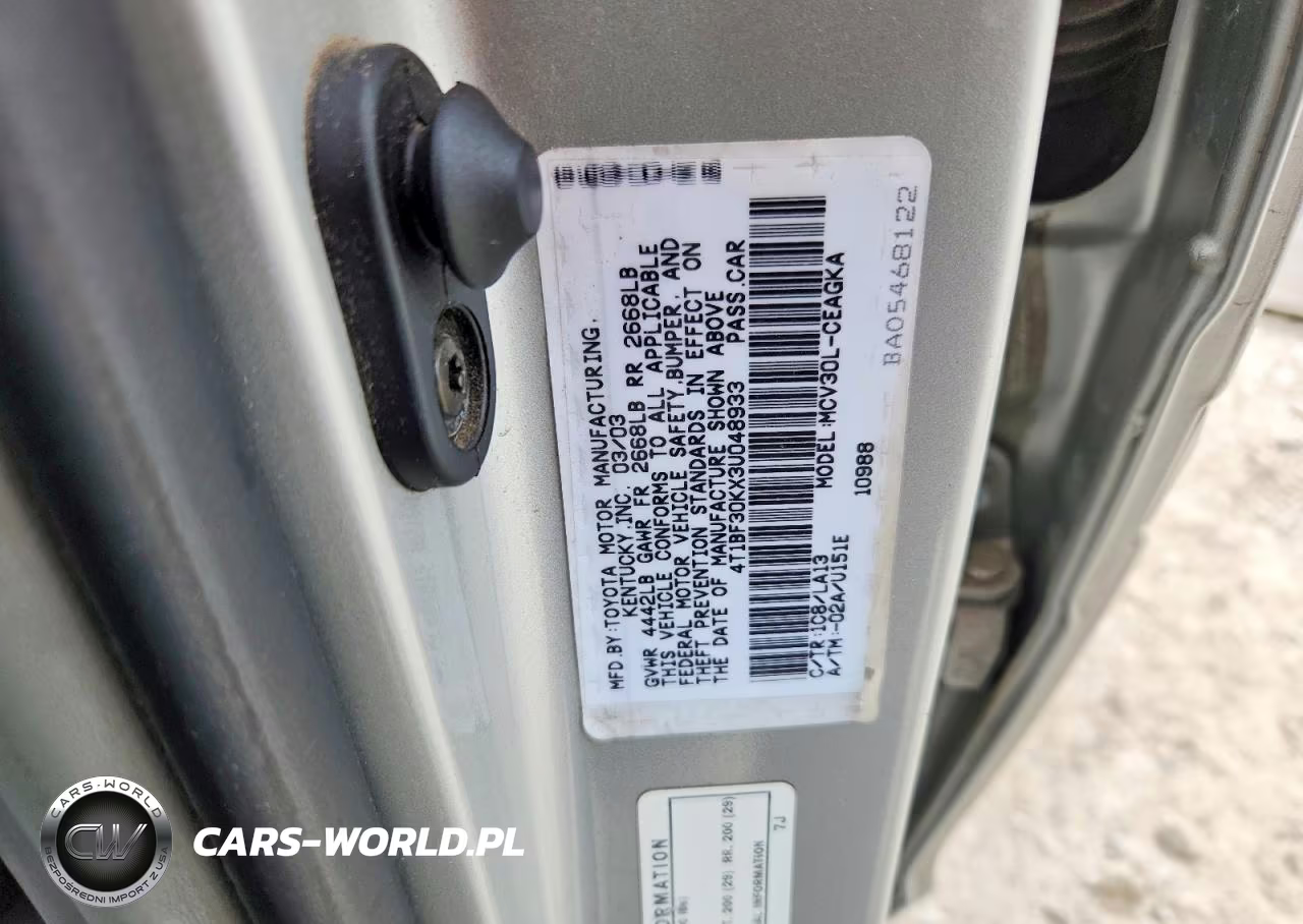 2003 Toyota Camry Xle V6 VIN:4T1BF30KX3U048933 - 12