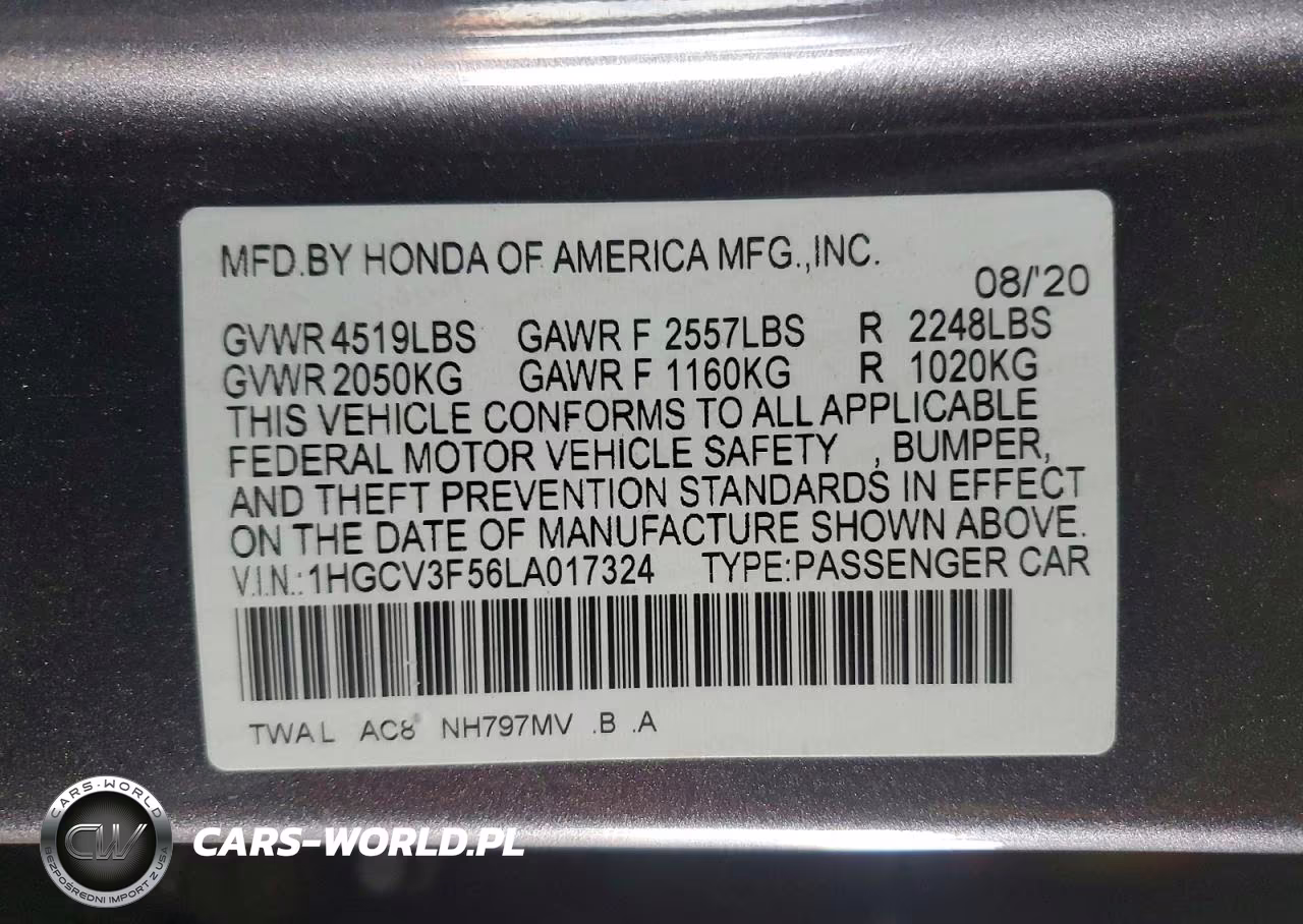 2020 HONDA ACCORD HYBRID EXL VIN:1HGCV3F56LA017324 - 12
