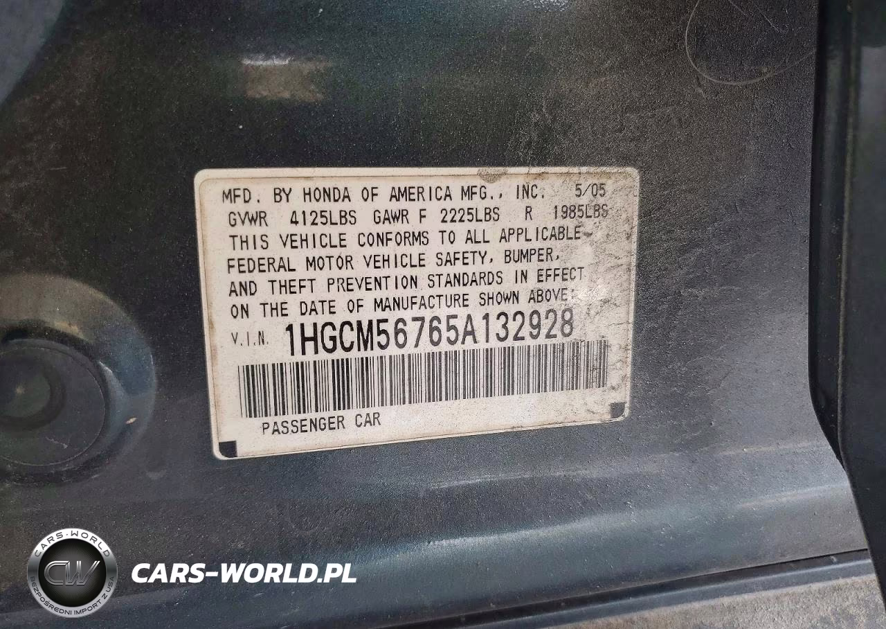 2005 Honda Accord Ex VIN:1HGCM56765A132928 - 12