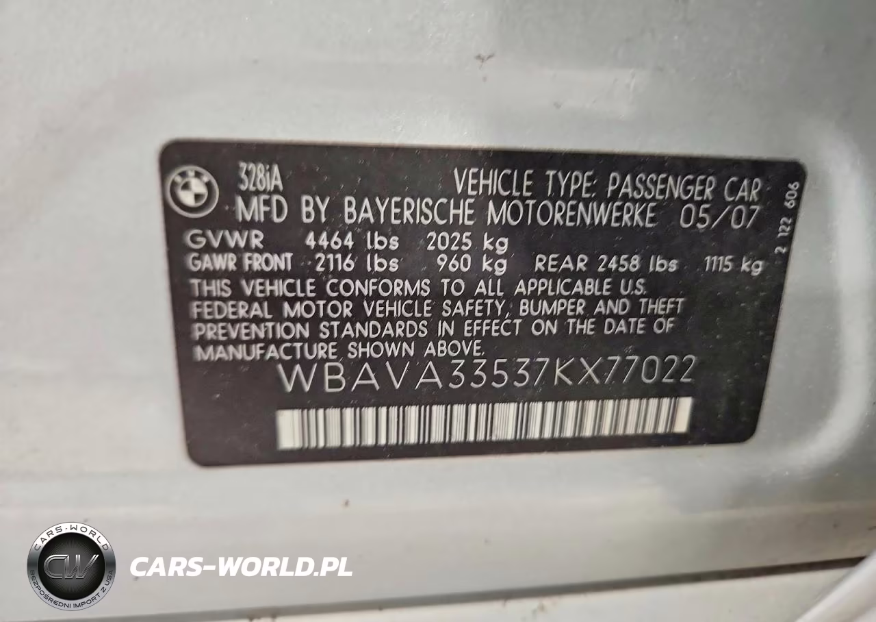 2007 BMW 328 I VIN:WBAVA33537KX77022 - 12