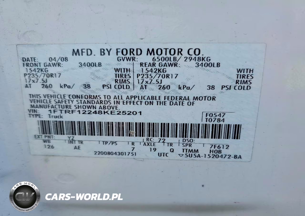 2008 Ford F150 VIN:1FTRF12248KE25201 - 13