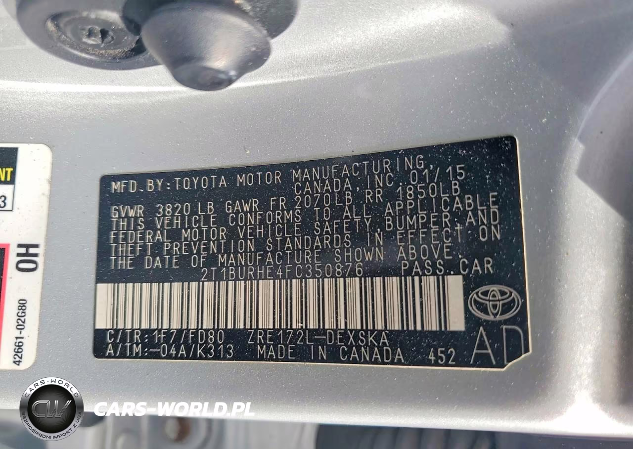 2015 Toyota Corolla S Plus VIN:2T1BURHE4FC350876 - 13