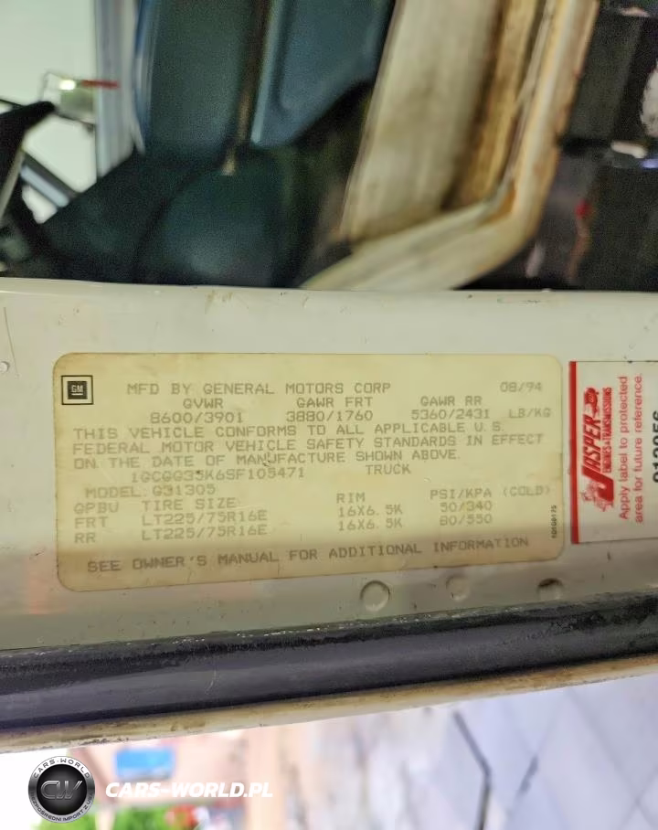 1995 Chevrolet G30 VIN:1GCGG35K6SF105471 - 12