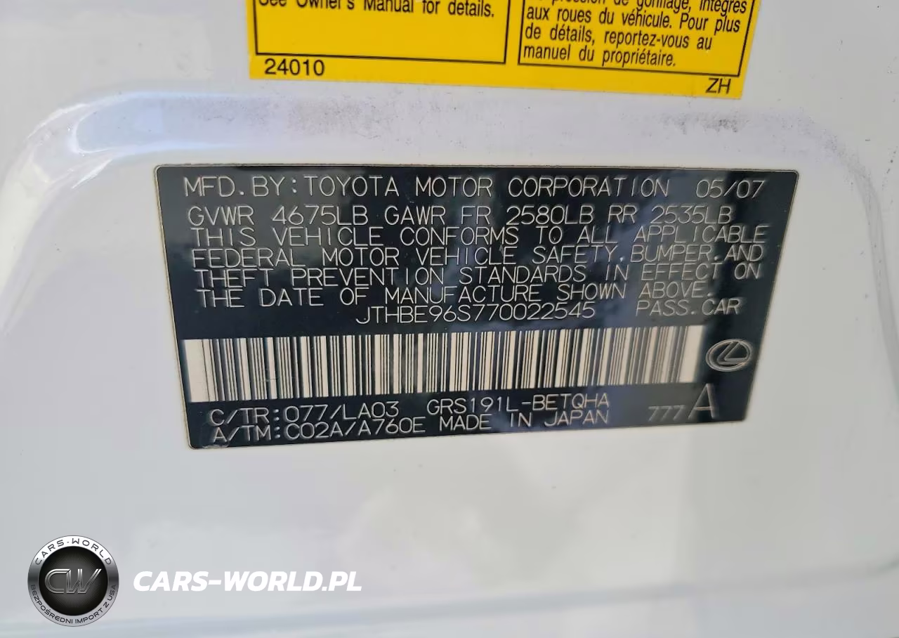 2007 Lexus Gs 350 VIN:JTHBE96S770022545 - 12