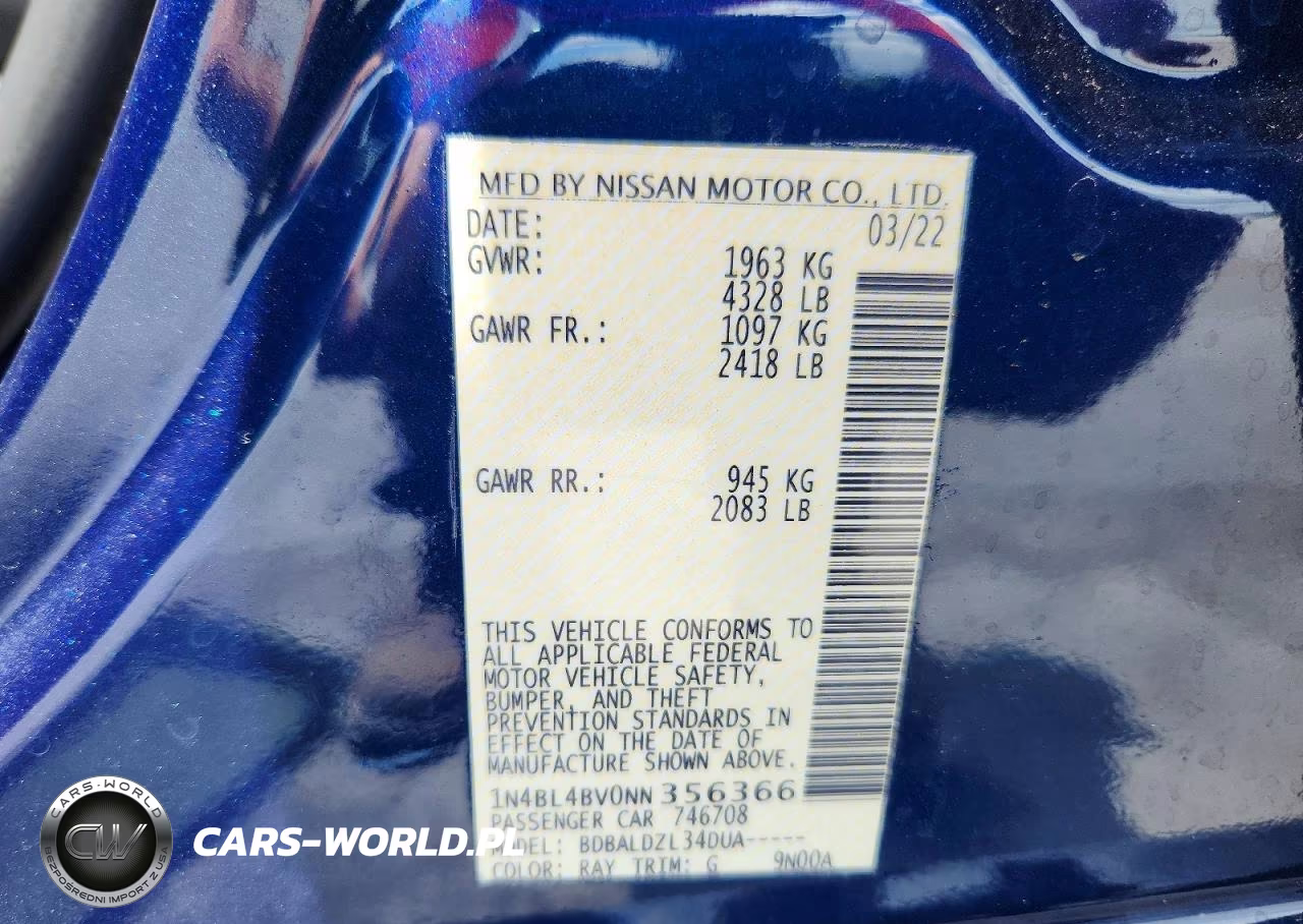 2022 Nissan Altima S VIN:1N4BL4BV0NN356366 - 12