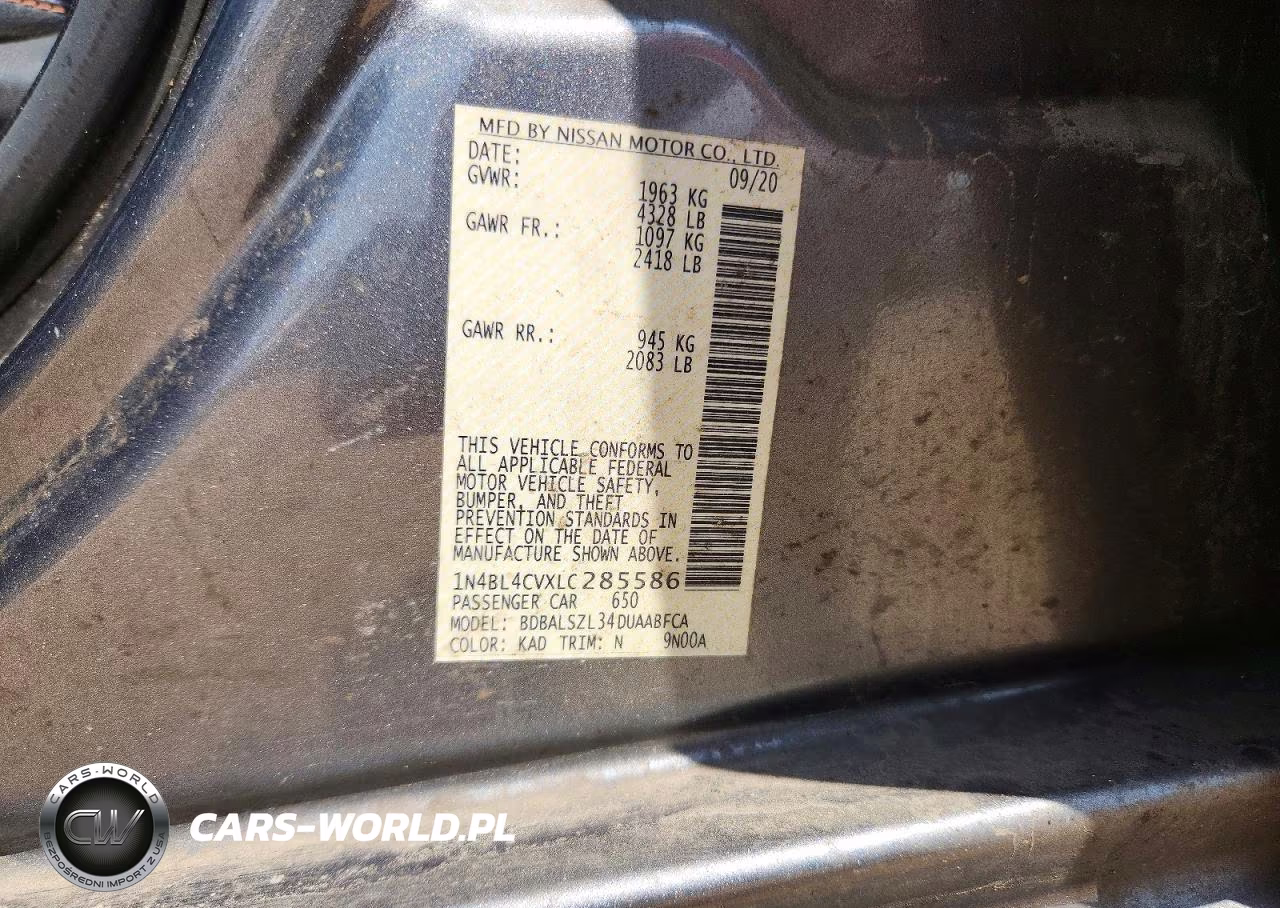 2020 Nissan Altima Sr VIN:1N4BL4CVXLC285586 - 12