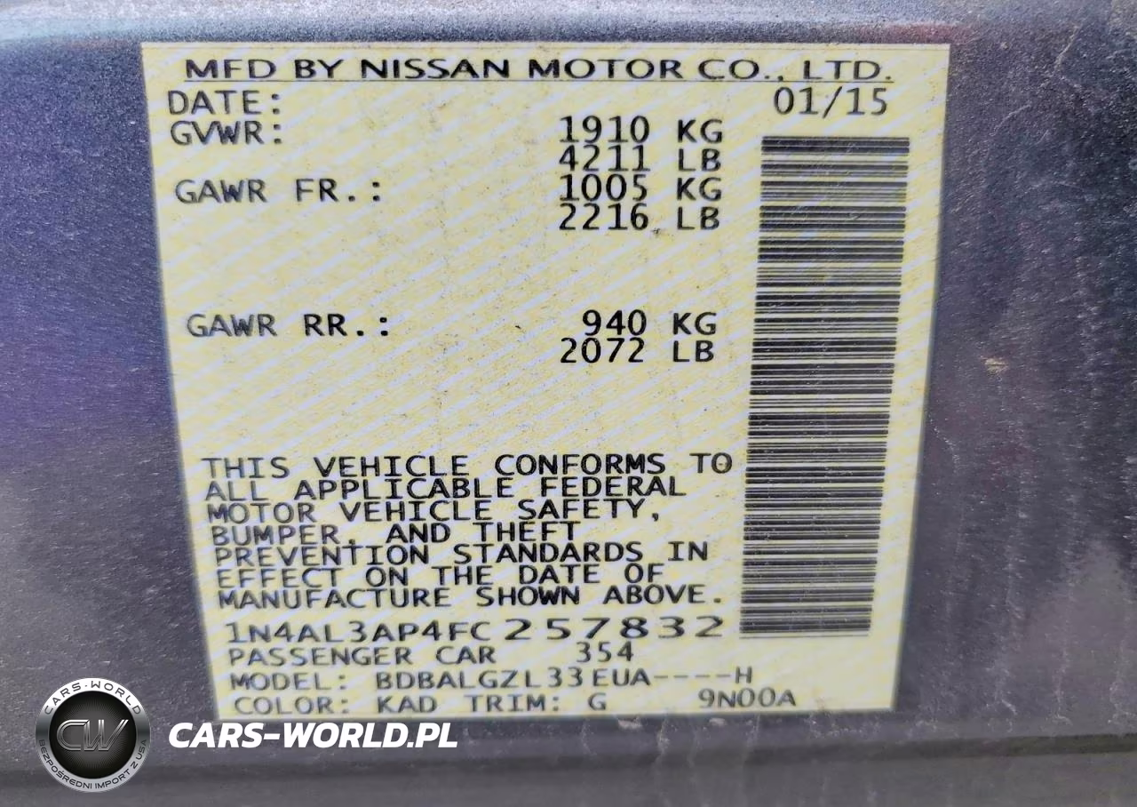 2015 Nissan Altima 2.5 S VIN:1N4AL3AP4FC257832 - 13